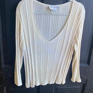 St. John Ivory Ribbed Long Sleeve Top